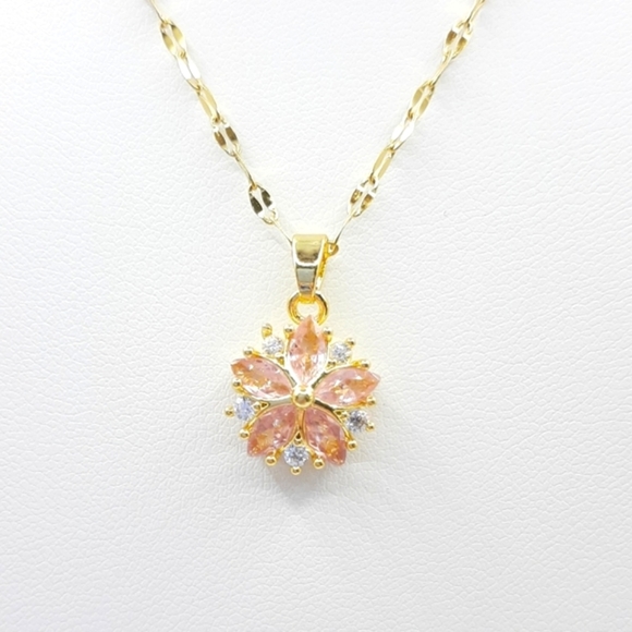 Jewelry - Pink Flower Necklace Gold Plated Stainless Steel Floral